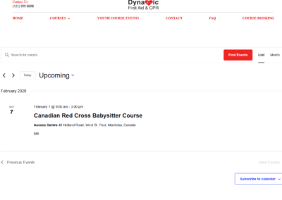 Events page for the dynamic first aid website